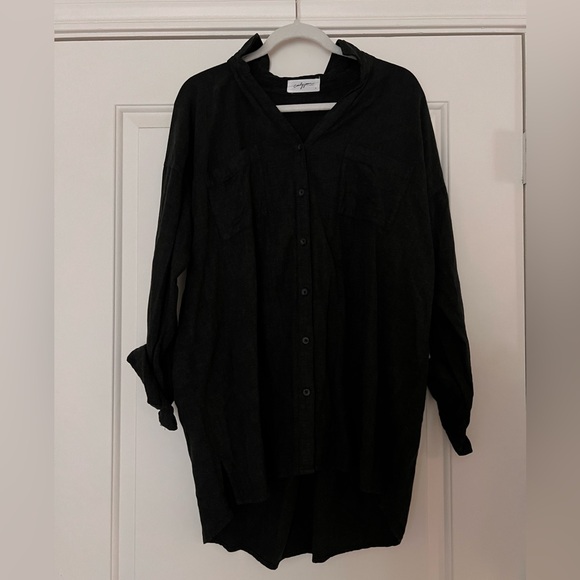 Carly Jean Los Angeles Tops - CJLA Black Linen Blend Button Down